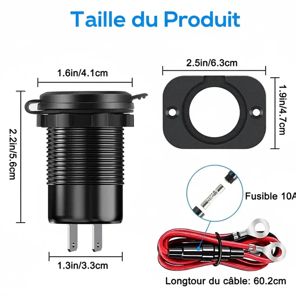Chargeur Voiture USB 96W Voltmètre