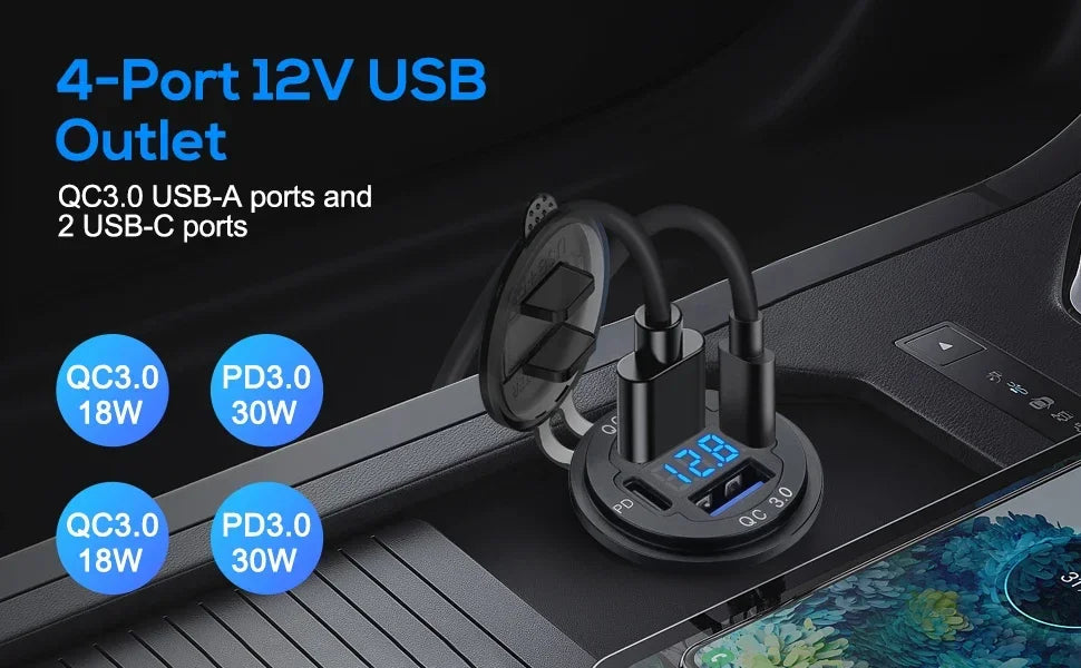 Chargeur Voiture USB 96W Voltmètre