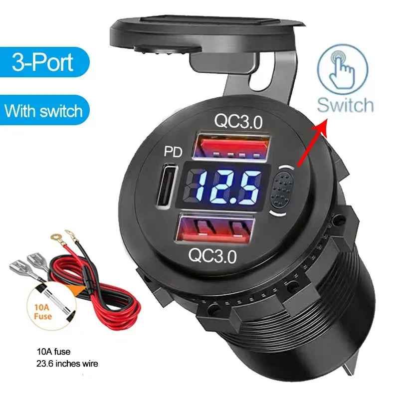 Chargeur Voiture USB 96W Voltmètre