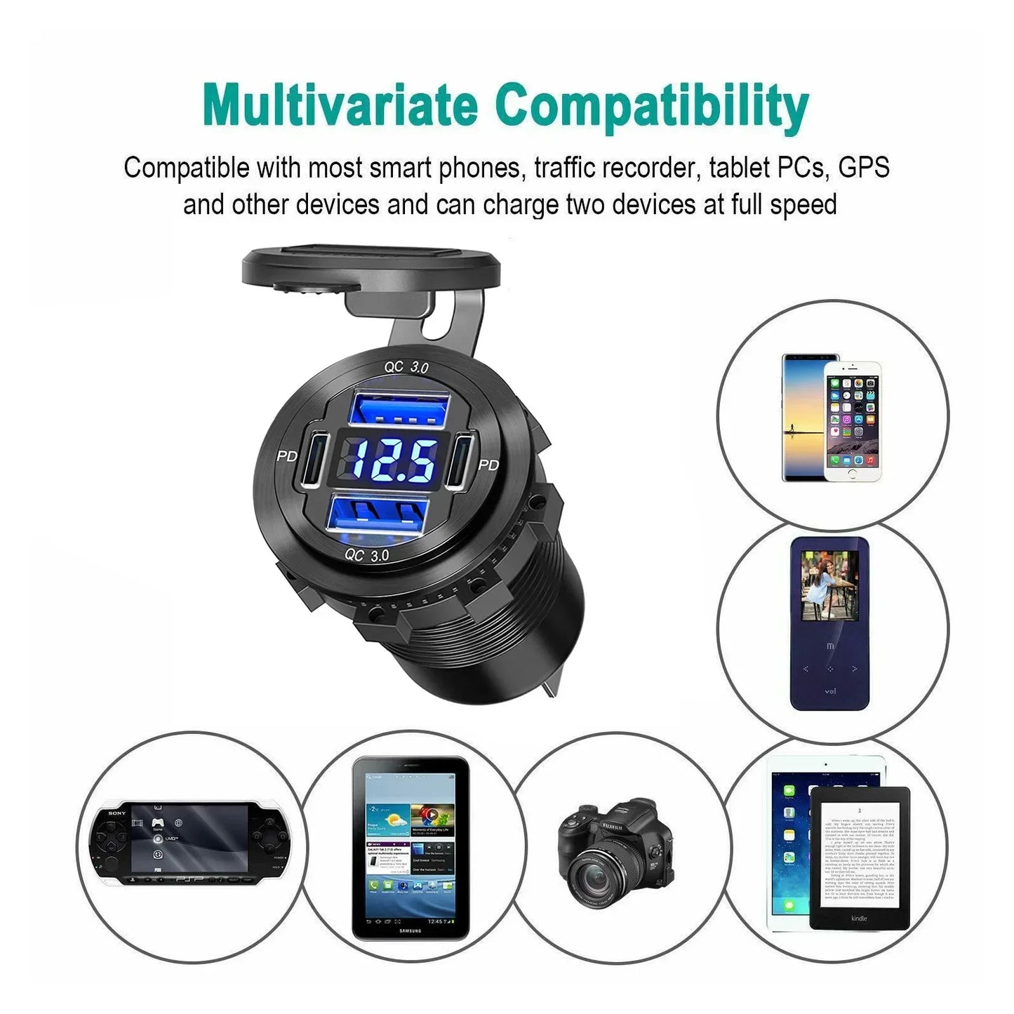 Chargeur Voiture USB 96W Voltmètre