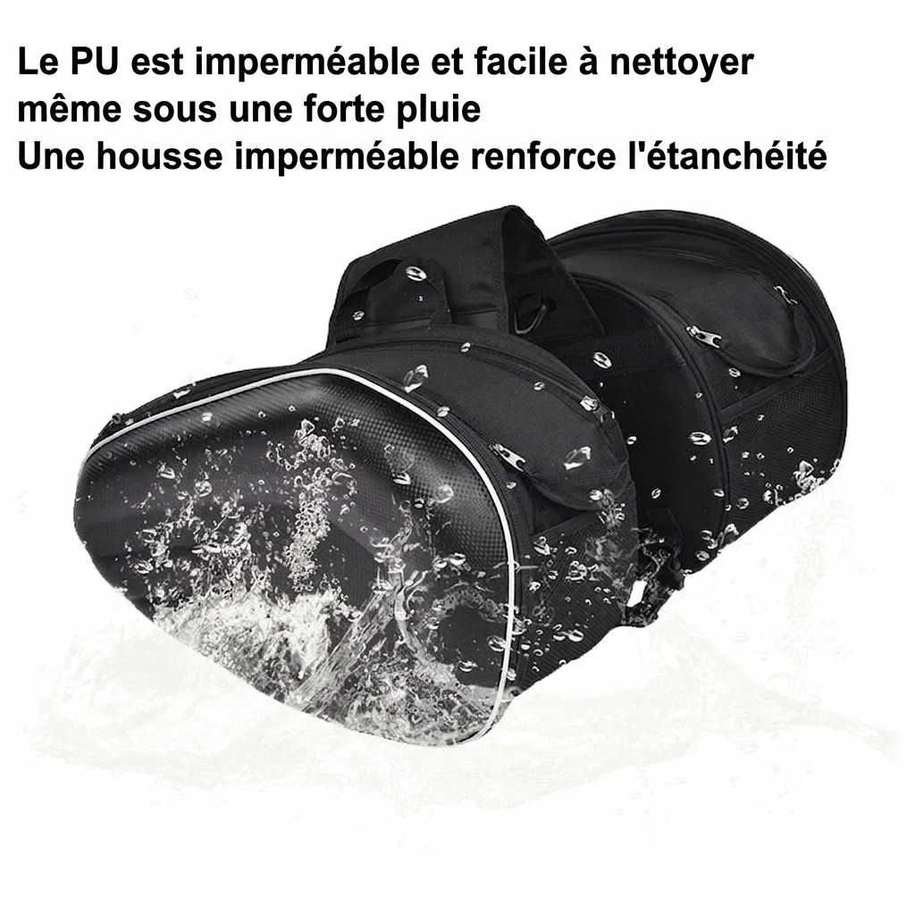 Sacoche de selle moto RONYX en PU imperméable, test sous forte pluie