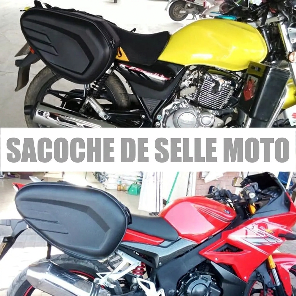 Sacoche de selle moto RONYX montée sur différents modèles de moto
